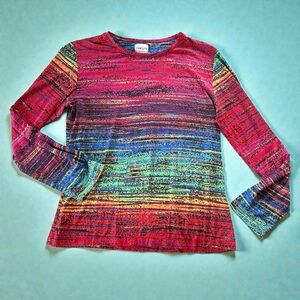 VTG CHICO’S Size 1 Rainbow Striped Long Sleeve Top Y2K Women’s Small Colorful